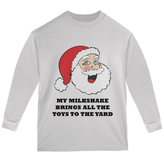 Christmas Santa Milkshake Brings All the Toys to the Yard Youth Long Sleeve T Shirt White YMD
