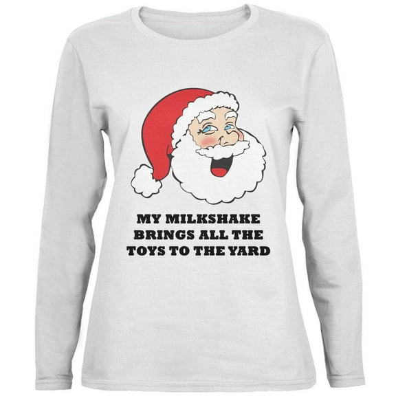 Christmas Santa Milkshake Brings Toys to the Yard Ladies' Relaxed Jersey Long-Sleeve Tee White SM
