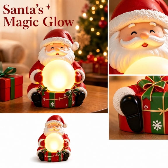 Christmas Santa Night Light, Resin Santa Claus Statue with Warm LED Glow, Mini Cute Tabletop Decorations for Bedroom Living Room Office Desk, Festive Glowing Ornament Gift for Kids Adults