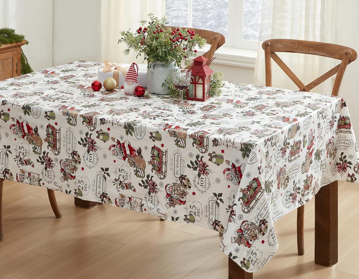ヴィンテージ サンタ テーブルクロス Newbridge Vintage Christmas Tablecloth, Waterproof, Winter