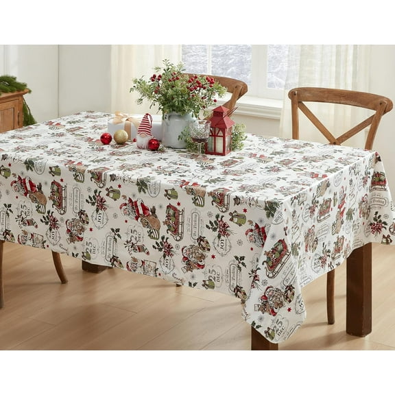 Christmas Santa Nostalgia Home for Holidays Print 60 x 84 inch Rectangle Flannel Back Vinyl Tablecloth