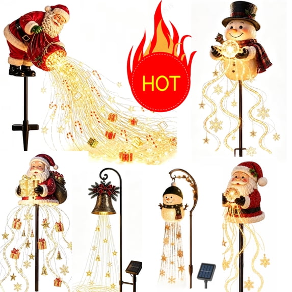 Christmas Santa Pathway Stake Lights – Waterproof Solar Outdoor Decorations for Garden, Yard, Patio, Driveway & Holiday Pathway Lighting, Auto On/Off, White light