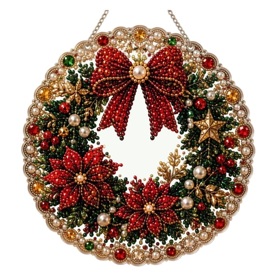 Christmas Santa Pearl Rhinestone Diamond Painting Hanging Ornament Handmade Crystal Bead Craft Decor 25x25cm