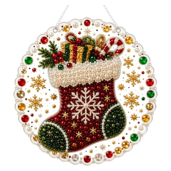 Christmas Santa Pearl Rhinestone Diamond Painting Hanging Ornament Handmade Crystal Bead Craft Decor 25x25cm