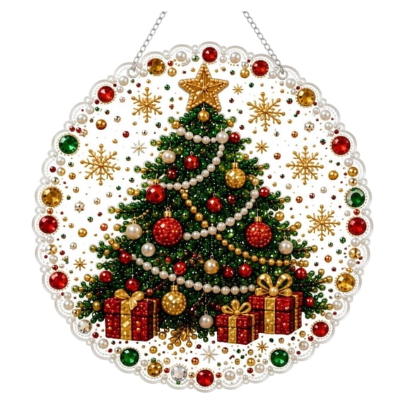 Christmas Santa Pearl Rhinestone Diamond Painting Hanging Ornament Handmade Crystal Bead Craft Decor 25x25cm