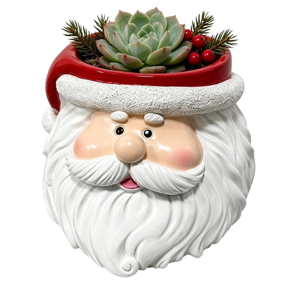 Christmas Santa Planter with Trinket Storage, Hand-Painted Resin Pot for Small Plants and Desk Organizer, Festive Home Accent