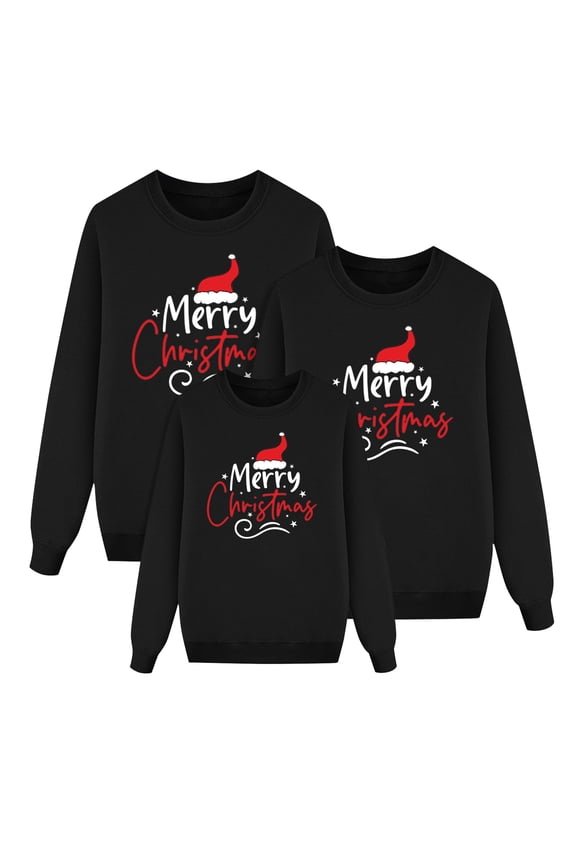 Christmas Santa Print Long Sleeved Round Neck Parent Child Hoodie Top Women's Style Durable