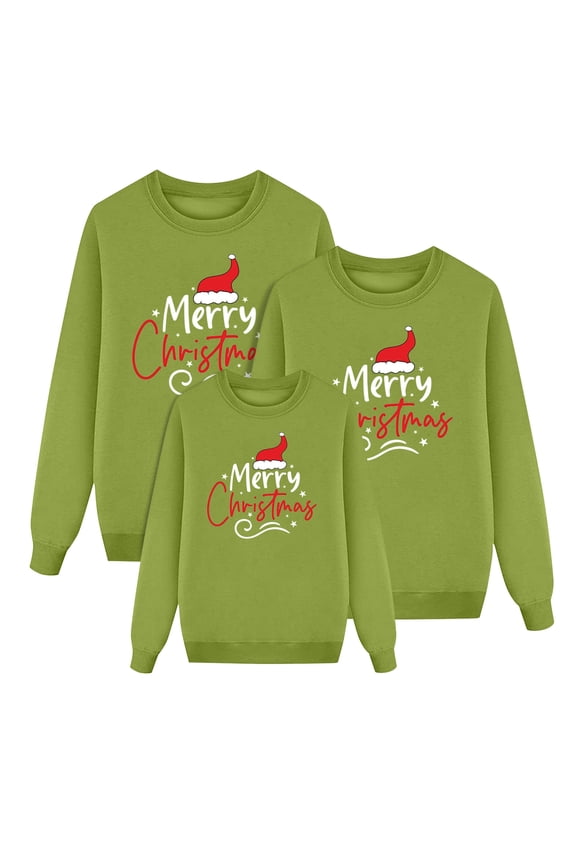 Christmas Santa Print Long Sleeved Round Neck Parent Child Hoodie Top Women's Style Durable