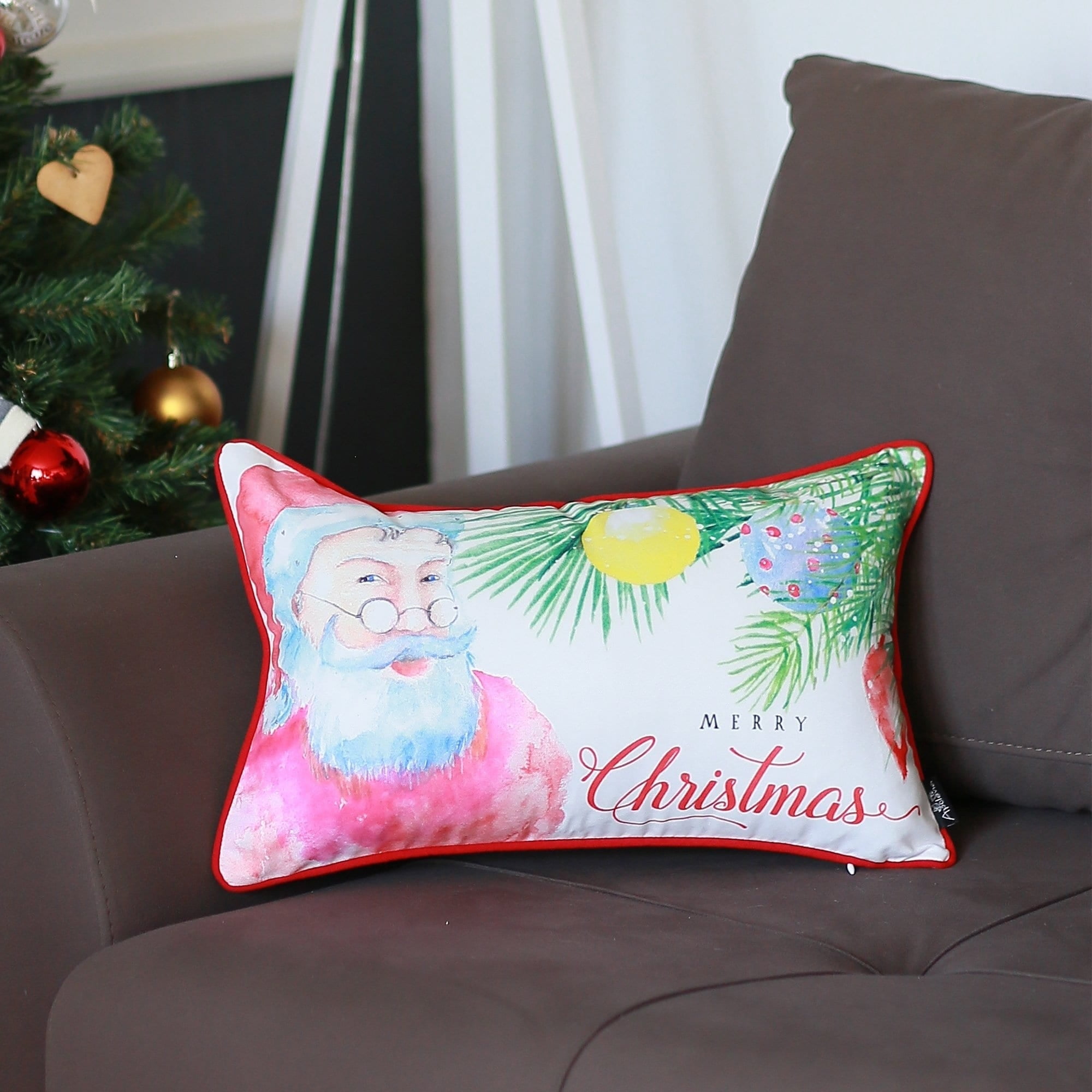 Christmas 12" X 20" Red and White Christmas Polyester Pillow Cover