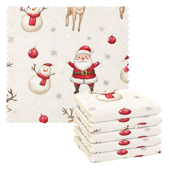 Christmas Santa Reindee Kitchen Cloth Dish Towels for Drying Washing Absorbent Dish Rags Reusable soft kitchen dishcloth set 6 Pack