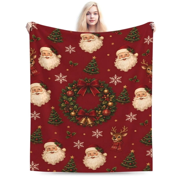 Christmas Santa Reindeer Blanket Gift Throw Blanket Cozy Soft Holiday Home Decor Gift for Women 50x40
