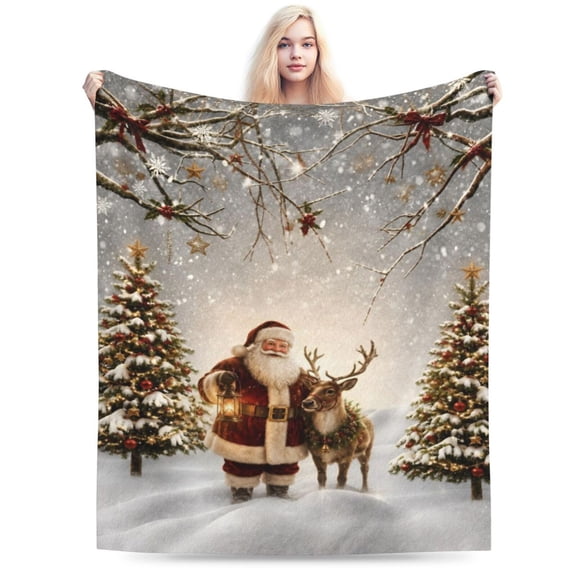 Christmas Santa Reindeer Blanket Gift Throw Blanket Cozy Soft Home Decor Winter Holiday Gift for Family 50x40