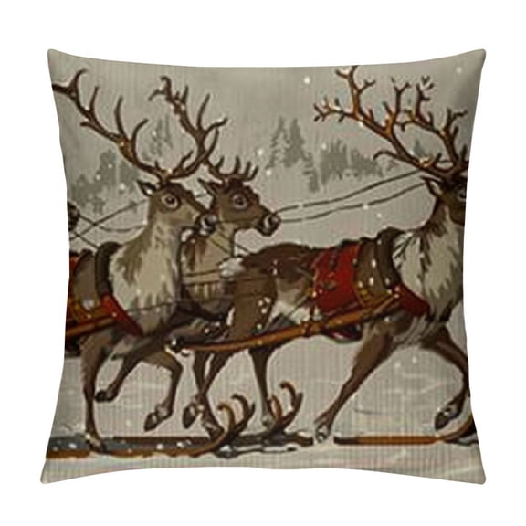 Christmas Santa Reindeer Lumbar Throw Pillow Cover, Xmas Winter Holiday Party Cushion Case Decoration for Sofa Couch