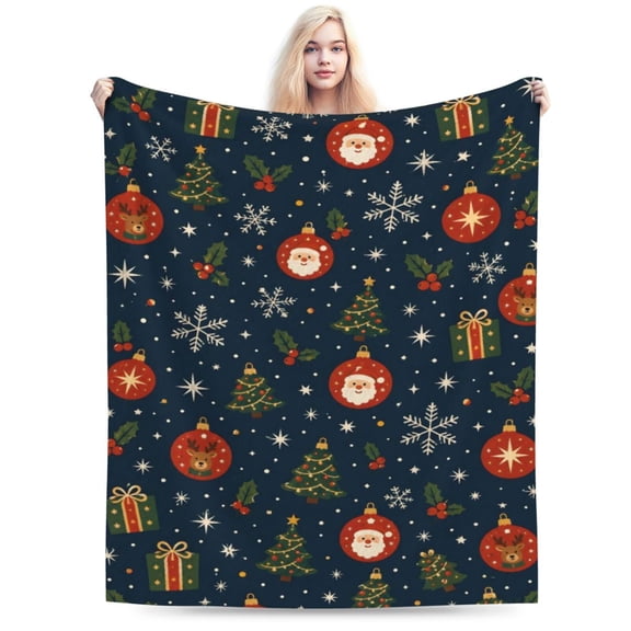 Christmas Santa Reindeer Ornament Blanket Gift Throw Blanket Cozy Soft Home Decor for Holiday 50x40