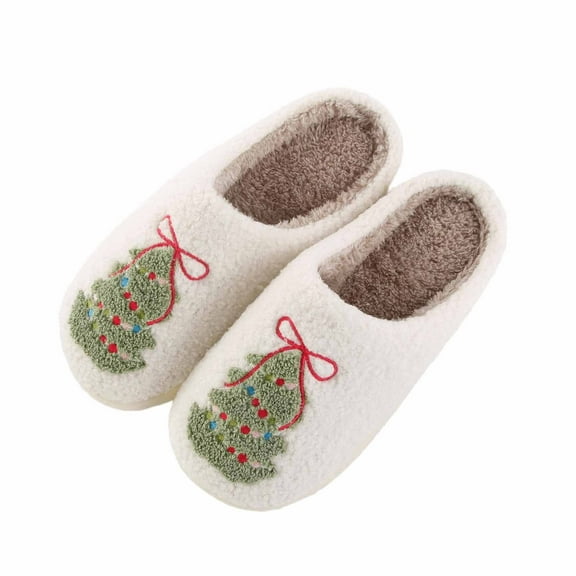 Christmas Santa Reindeer Slippers - Soft Plush Fuzzy Cozy House Slippers for Women Men Indoor Outdoor Shoes