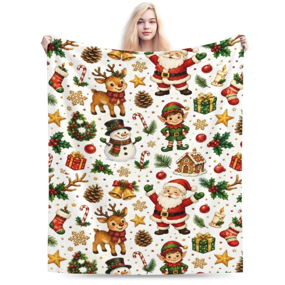 Christmas Santa Reindeer Snowman Blanket Gift Throw Blanket Cozy Soft Holiday Home Decor Gift 50x40