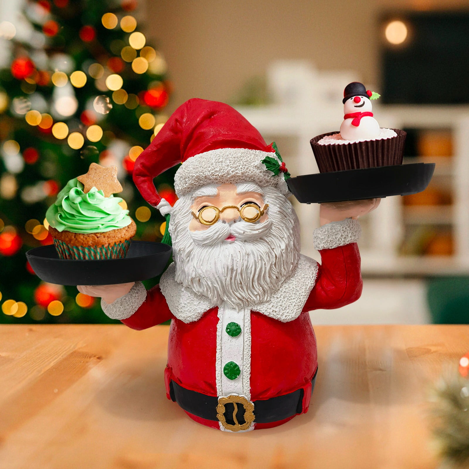 Christmas Santa Resin Statue, Santa Holding Tray Christmas Decoration