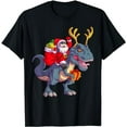 thumbnail image 1 of Christmas Santa Riding Dinosaur Deer Xmas Kids Boys Men Short Sleeve T-Shirt, 1 of 5