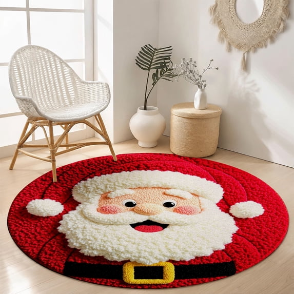 Christmas Santa Round Velvet Rug Holiday Area Carpet Soft Plush Kids Room Bedroom Living Room Decor Floor Mat SPXUBZ 63"×63"