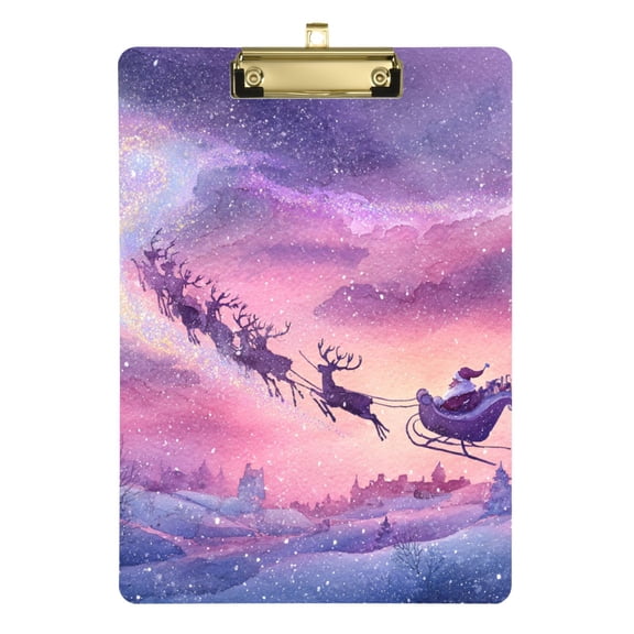 Christmas Santa Run To Whimsical Sky Acrylic Clipboard Drawing Board with Hook Writing Pad File Storage A4 Size Gold 12.5" x 9"