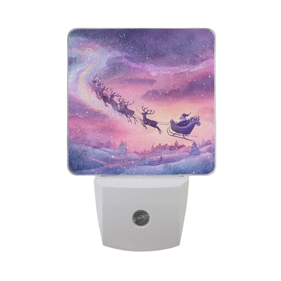 Christmas Santa Run To Whimsical Sky LED Night Light Sensor Lamp Plug-in Adjustable Brightness 2 Pack