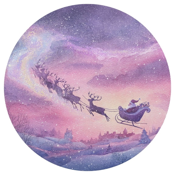 Christmas Santa Run To Whimsical Sky PVC Round Grid Placemat Table Mat 1 Pc 15.4" x 15.4"