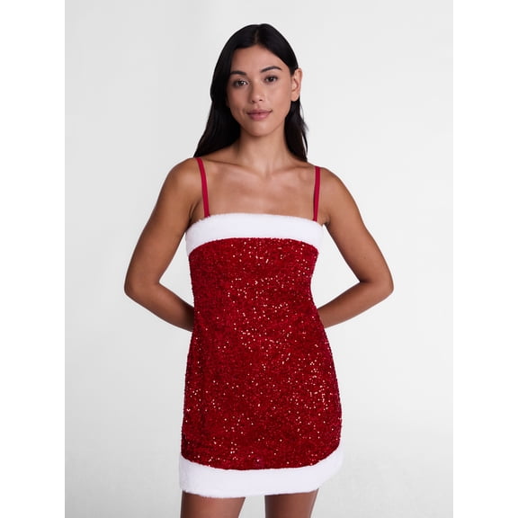 Christmas Santa Sequin Sleeveless Mini Dress by Holiday Time, Sizes XXS-XXL