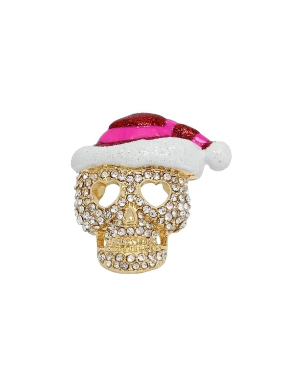 Christmas Santa Skull Crystal Ring 8, Gold Finish