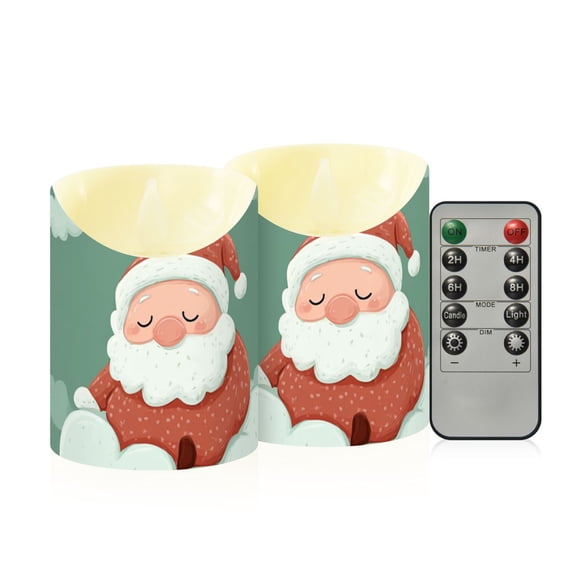 Christmas Santa Sleeping on Clouds Flickering Flameless Candles with Remote Timer Battery Operated LED Tealight Set of 2 S