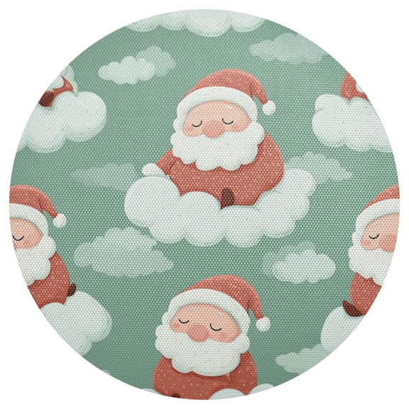 Christmas Santa Sleeping on Clouds PVC Round Grid Placemat Table Mat 1 Pc 15.4" x 15.4"