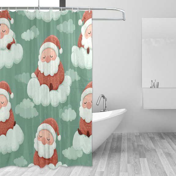 Christmas Santa Sleeping on Clouds Shower Curtains with 12 Hooks Waterproof Bathroom Decor 66" x 72"