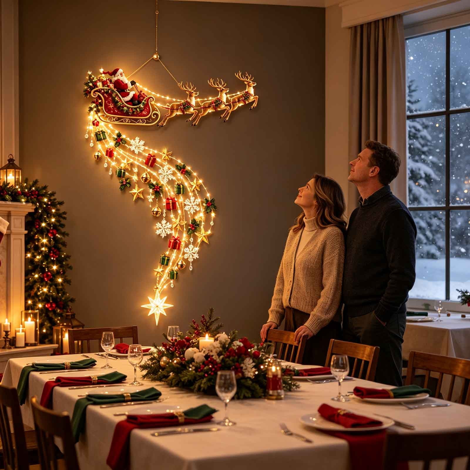 Snow String Christmas Santa Sleigh Reindeer Hanging Light Decor, LED String Light ...