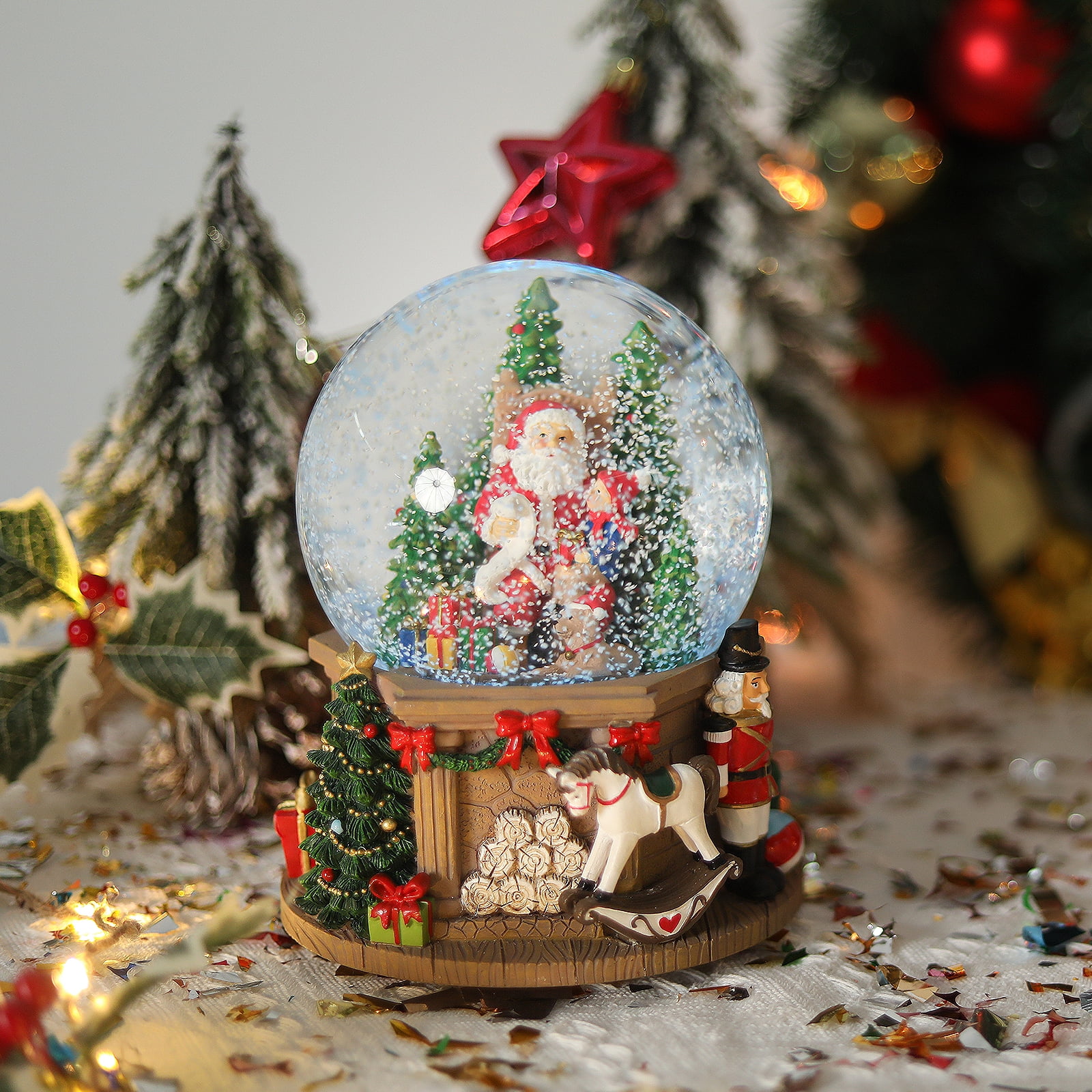Christmas Santa Snow Water Globes Music Box with LED Light Up Gifts for ...