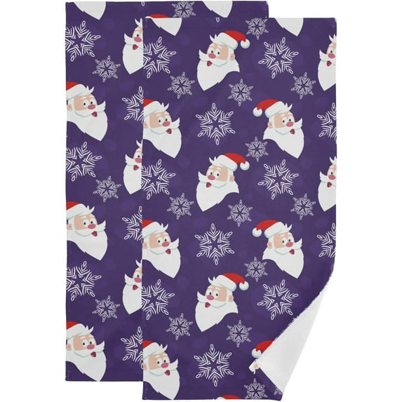 Christmas Santa Snowflake Hand Towels 2 PCS, Cartoon Purple Xmas Kitchen Towel Ultra Soft and Highly Absorbent,Decorative Fingertip Face Towel for Bathroom Hotel, 28.3"x 14.4"