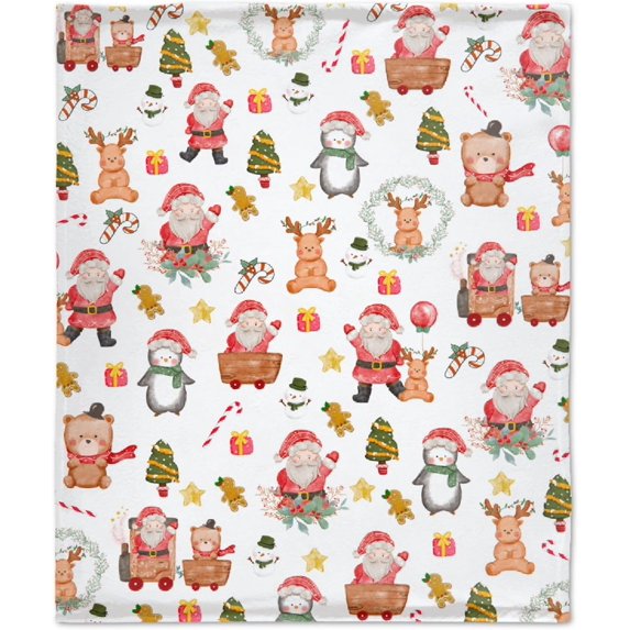 Christmas Santa Snowman Blanket Gifts Ultra Soft Cozy Throw Flannel Blanket, Lightweight Fuzzy Fleece Blanket Warm Plush Throw Blankets for Couch, Sofa, Bed, 60"x80" for Adult