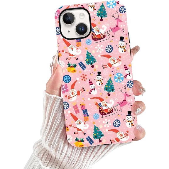 Christmas Santa Snowman Phone Case for iPhone 14 Plus Case 6.7", Cute Xmas Deer Pattern Design Phone Cover Hard PC Shockproof Soft TPU 2-in-1 Matte Protection Funda for Girls Women