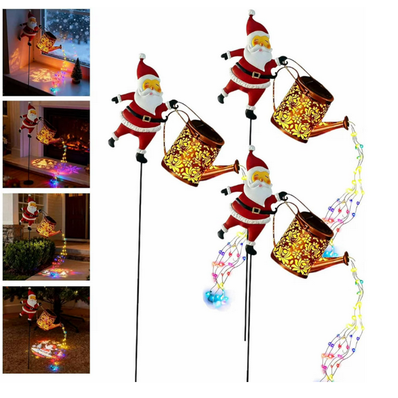 Christmas Santa Solar Kettle Lights Garden Lawn Decorative Lights, 1/2/3/4-pcs Waterproof Garden Stake Lights with Auto On/Off, Solar Watering Can Light for Patio, Lawn, Yard (3PCS)