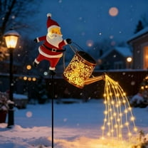 Christmas Santa Solar Kettle Lights Garden Lawn Decorative Lights, Hanging Metal Solar Santa Claus Watering Can with LED Light, Waterproof Outdoor Lantern Decoration for Yard Patio