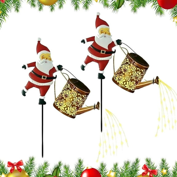 Christmas Santa Solar Kettle Lights Garden Lawn Decorative Lights, Hanging Solar Kettle Light, Waterproof Metal Garden Decor with LED Light, for Backyard, Lawn, Patio