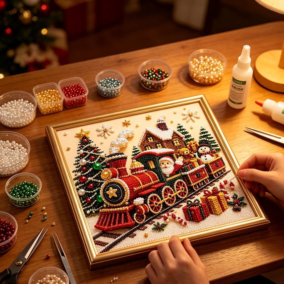 Christmas Santa Steam Train Diamond Art Pearl Kit for Adults, Pearl ...