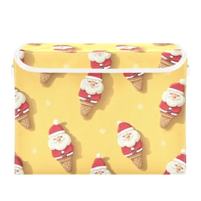 Christmas Santa Style Ice Cream Cone Foldable Storage Bins with Lids Handles Collapsible Storage Containers Tote Boxes 16.5 x 12.6 x 11.8 inches