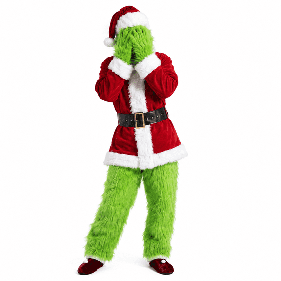 Christmas Santa Suit Green Costume 7pcs Halloween Regular Costume for Adults Cosplay