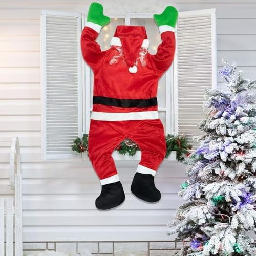 Christmas Santa Suit Wall Decor, 65 Inch Full Body Hanging Display, Climbing Christmas Decoration for Doors, Windows, Jolly Large-Sized Holiday Decor$$Garden & Patio