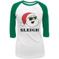 thumbnail image 1 of Christmas Santa Sunglasses Sleigh Slay Juniors 3/4 Sleeve Raglan T Shirt White-Kelly SM, 1 of 1