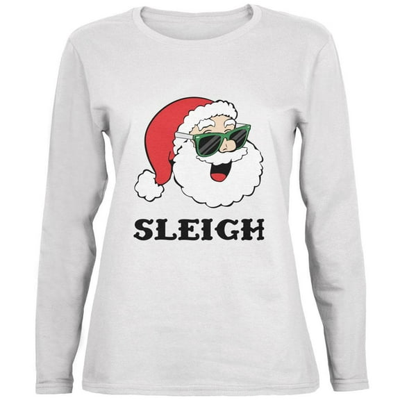 Christmas Santa Sunglasses Sleigh Slay Ladies' Relaxed Jersey Long-Sleeve Tee White LG