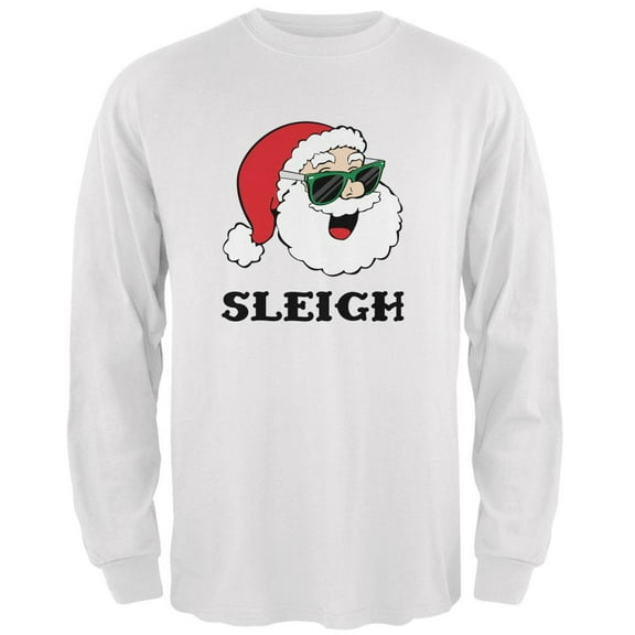 Christmas Santa Sunglasses Sleigh Slay Mens Long Sleeve T Shirt White 2XL