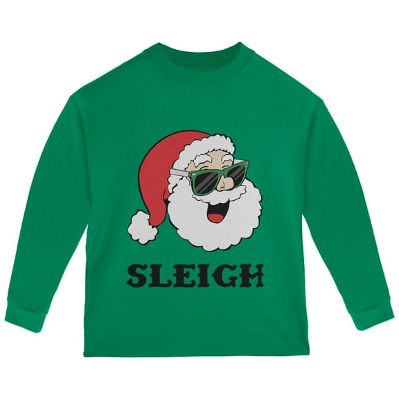 Christmas Santa Sunglasses Sleigh Slay Toddler Long Sleeve T Shirt Green 2T