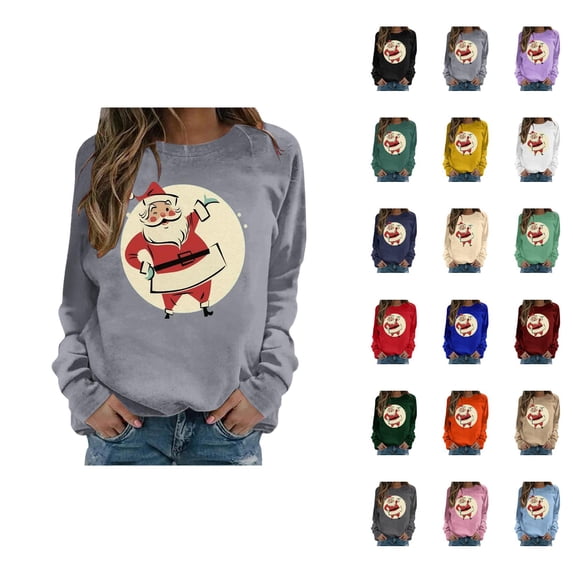 Christmas Santa Sweatshirt for Women 2025 Long Sleeve Crewneck Xmas Holiday Graphic Pullover Top