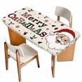 thumbnail image 1 of Christmas Santa Table Cloths for 4 Foot Rectangle Tables, Winter Xmas Snowflakes Tree on Linen Patio Waterproof Elastic Fitted Tablecloths, Washable Rectangular Table Cover for Camping, 1 of 8