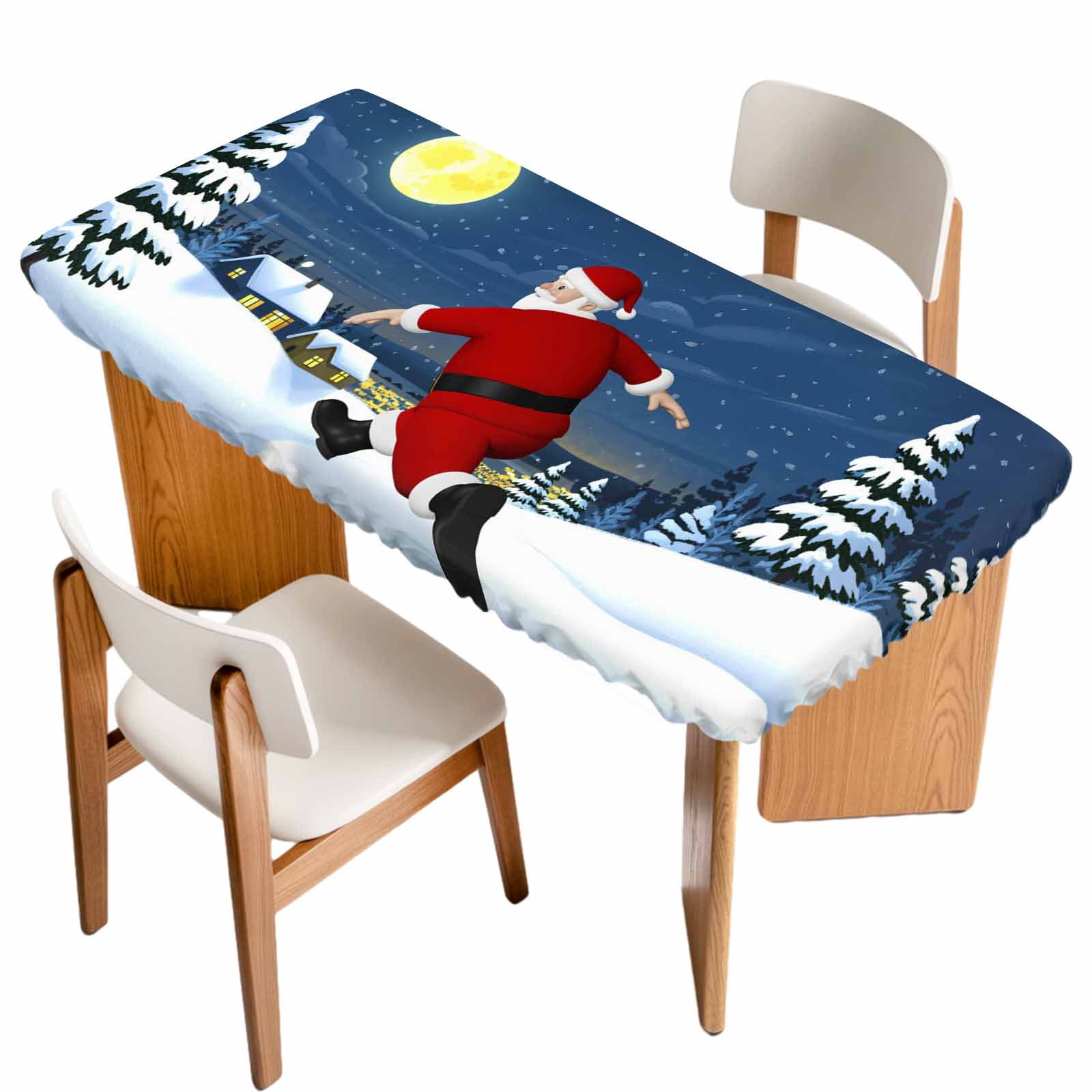 Christmas Santa Table Cloths for 5 Foot Rectangle Tables, Xmas Tree ...